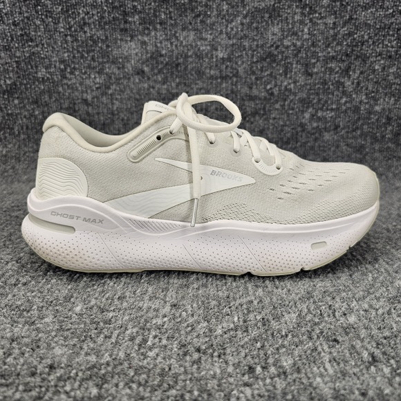 Brooks Ghost Max Womens Size 9.5 White Oyster Metallic Silver Road Running Shoes - Picture 1 of 14